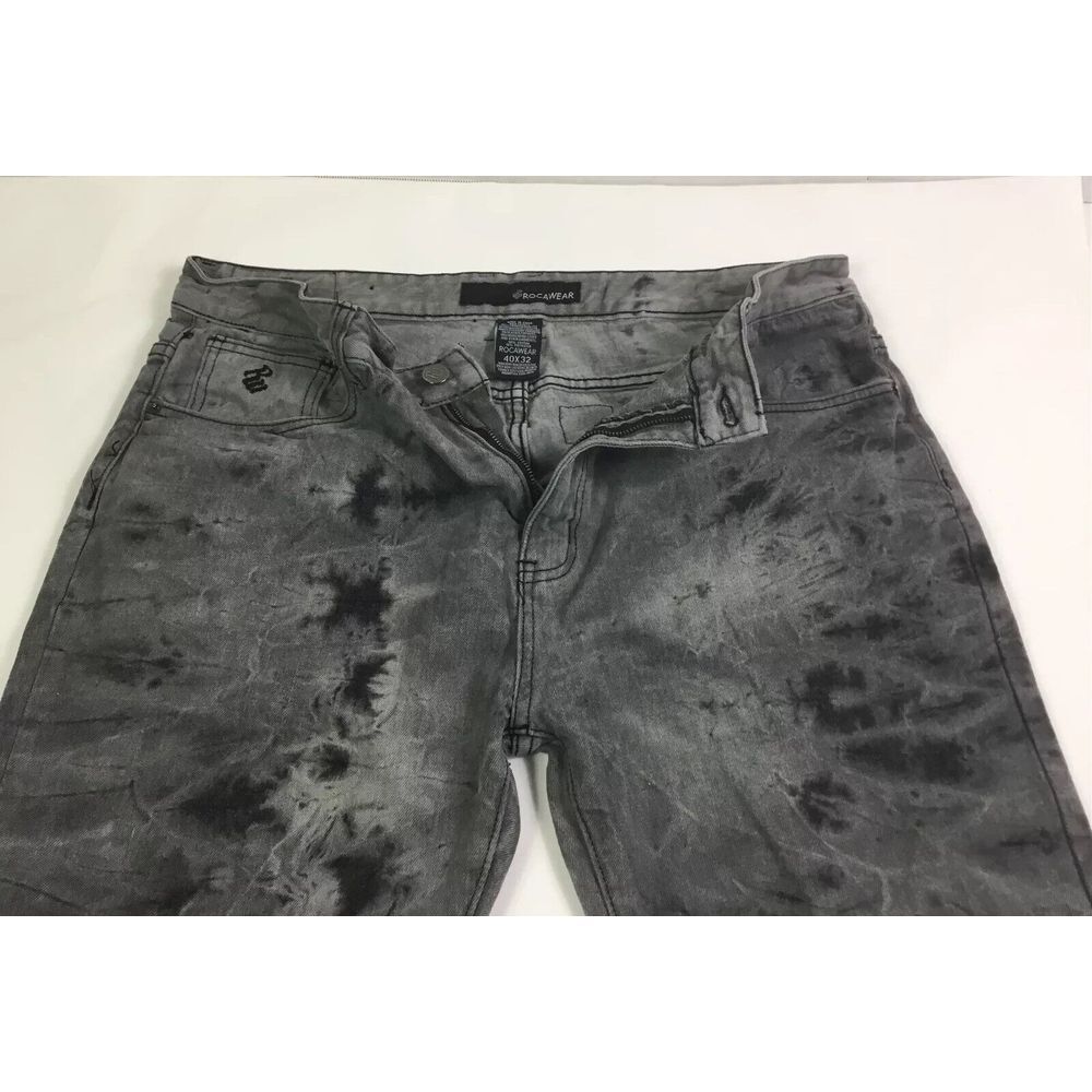 Rocawear Mens Jeans Distressed‎ black gray Stonewashed Pants StreetWear Sz 40X32 - Picture 4 of 6